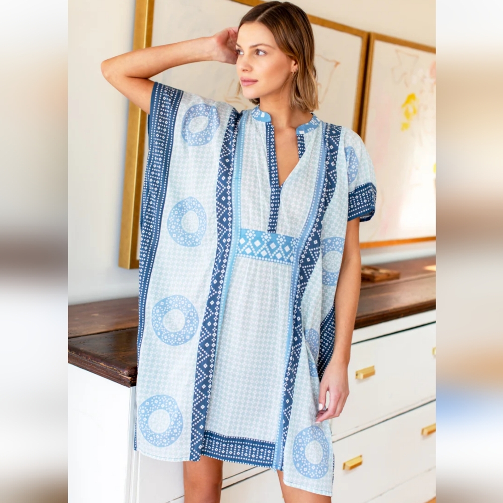 Emerson Fry India Collection Short Caftan Cerulean Organic One Size